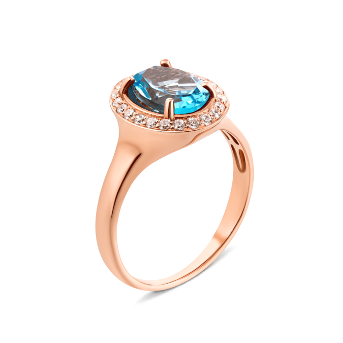 Золотое кольцо с топазом swiss и фианитами (50191/01/0/5024)