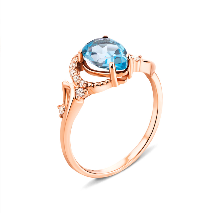 Золота каблучка з топазом swiss і фіанітами (530123/01/0/5184 (530123/тп sw)