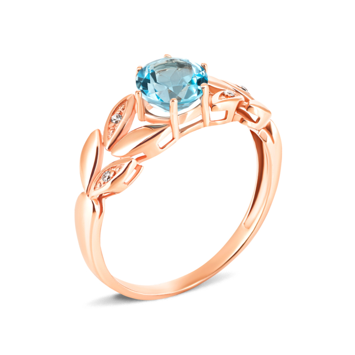 Золотое кольцо с топазом swiss и фианитами. Артикул UG5к659тс