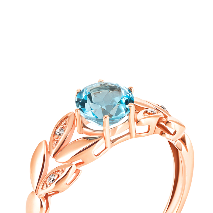 Золотое кольцо с топазом swiss и фианитами. Артикул UG5к659тс