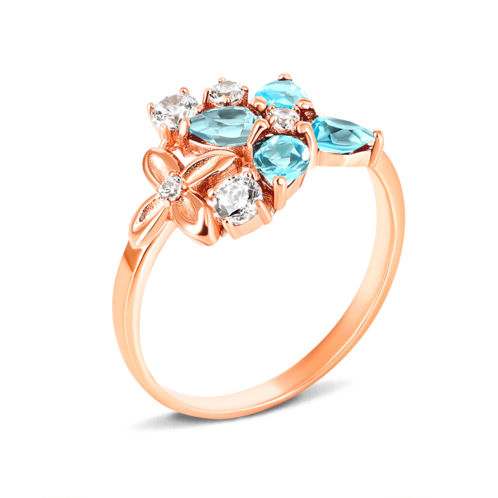 Золотое кольцо с топазом swiss и фианитами. Артикул UG5к661тс