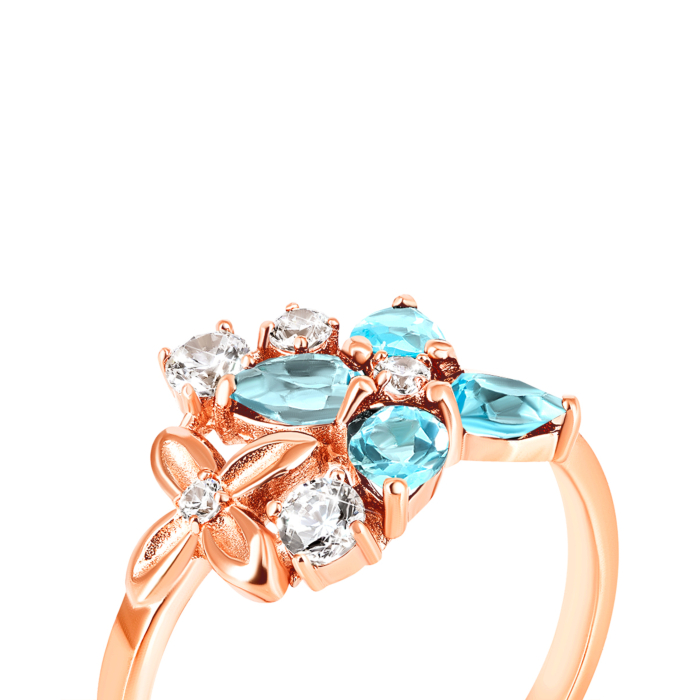 Золотое кольцо с топазом swiss и фианитами. Артикул UG5к661тс