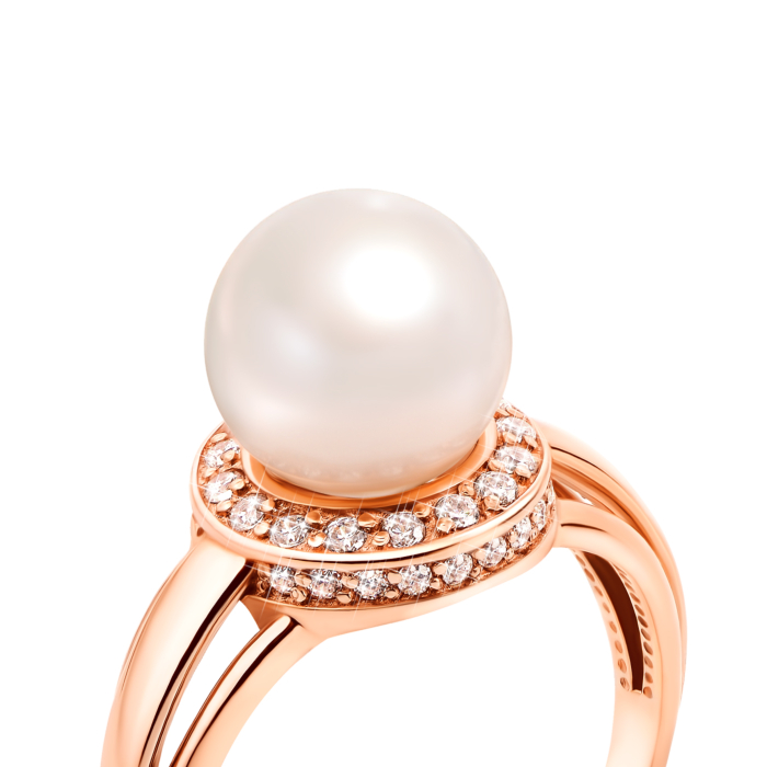 Золота каблучка з перлиною і фіанітами. Артикул 12619 с