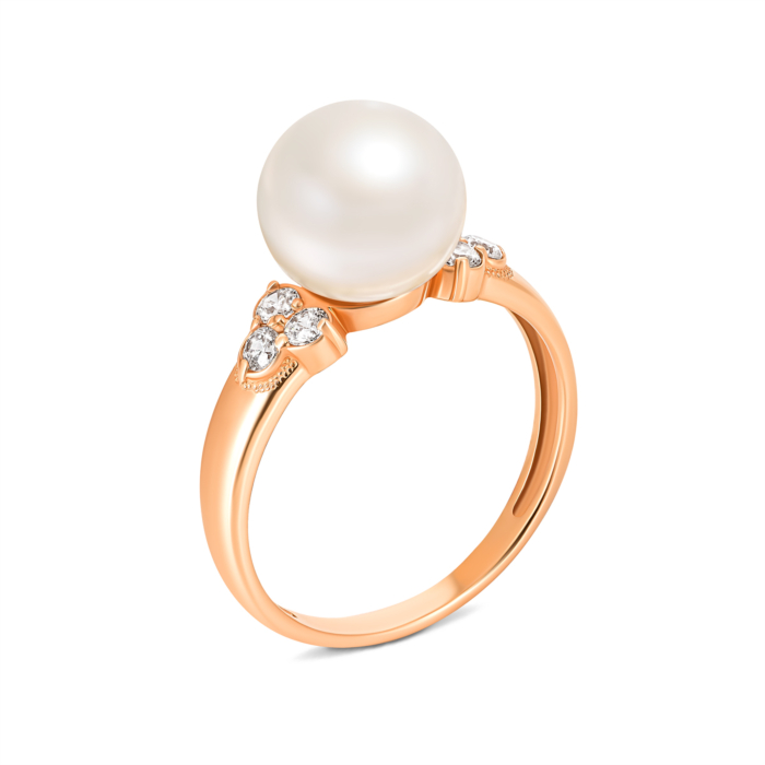 Золотое кольцо с жемчугом и фианитами. Артикул UG512629/01/0/647 (12629 сп)