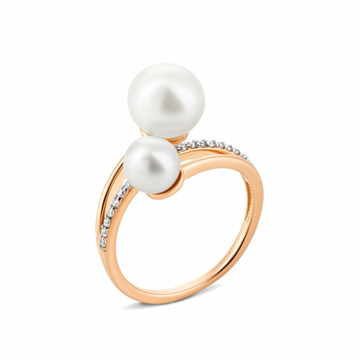 Золота каблучка з перлинами і фіанітами. Артикул UG513854/01/1/3278