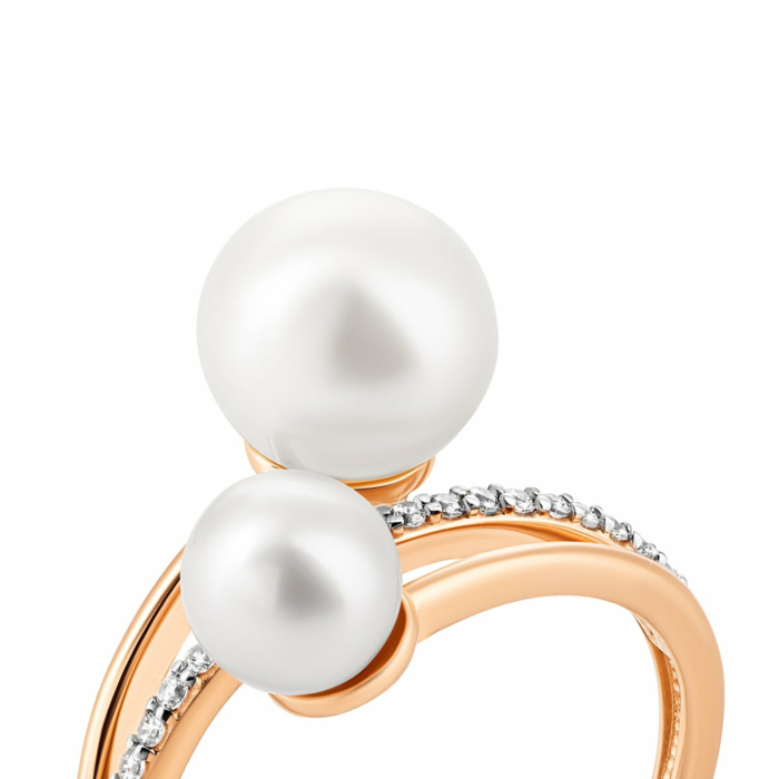 Золота каблучка з перлинами і фіанітами. Артикул UG513854/01/1/3278