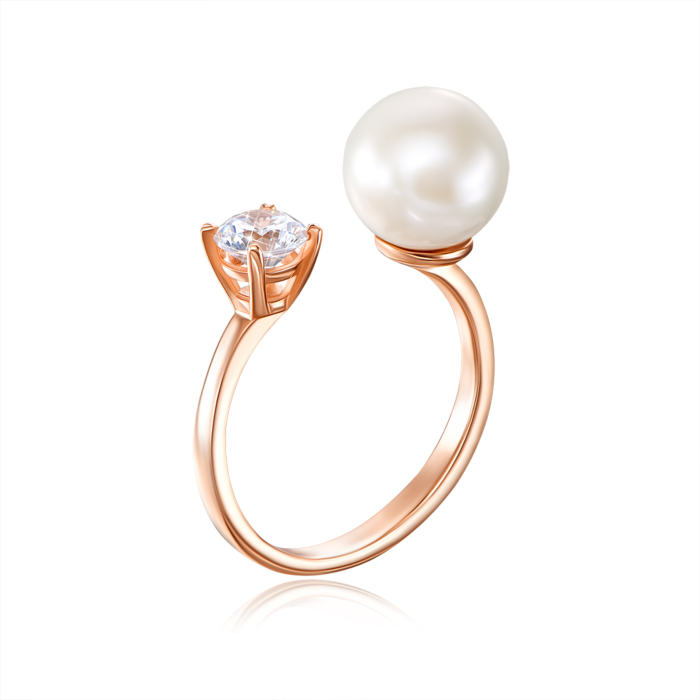 Золота каблучка з перлиною і фіанітом. Артикул 13216/01/0/1155