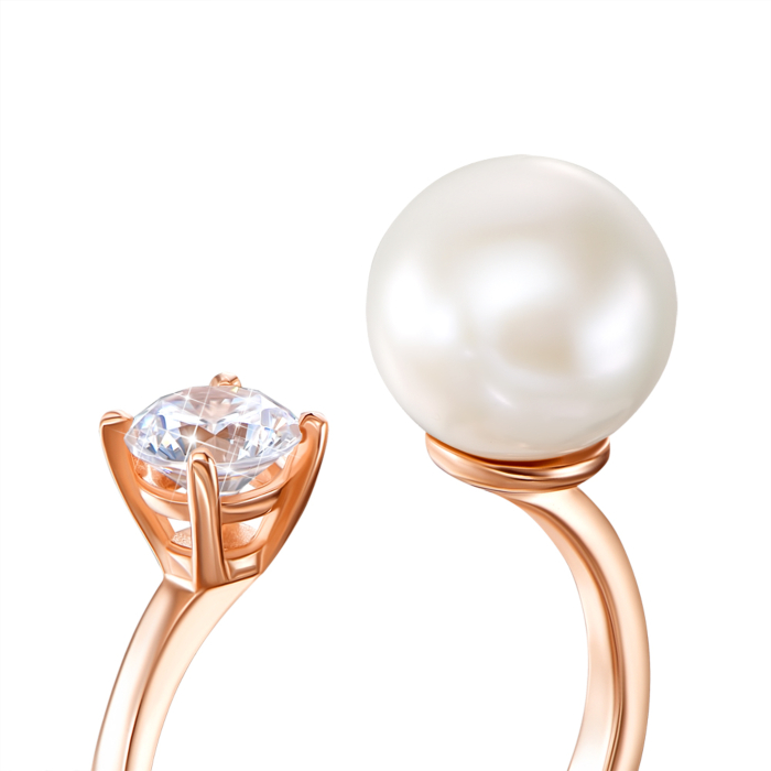 Золота каблучка з перлиною і фіанітом. Артикул 13216/01/0/1155