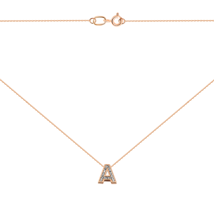 Золоте кольє літера А з фіанітами. Артикул UG5КЛ 013а