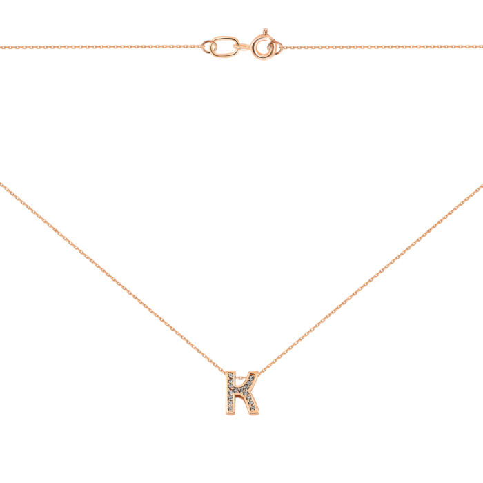 Золотое колье буква К с фианитами. Артикул UG5КЛ 013к