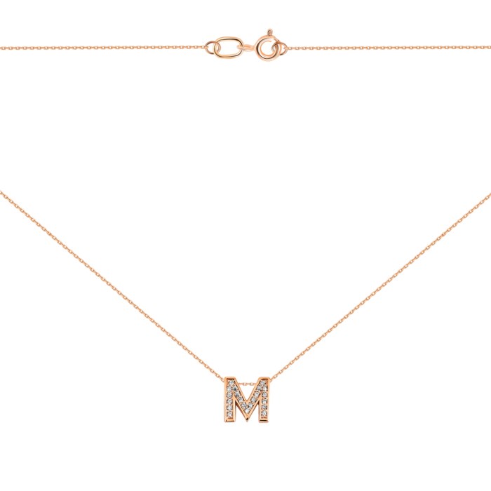Золоте кольє літера М з фіанітами. Артикул UG5КЛ 013м