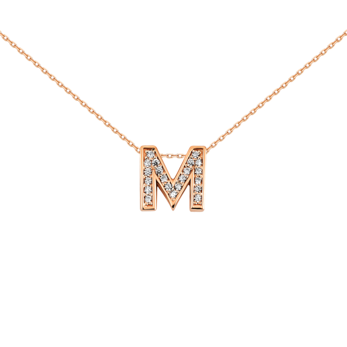 Золоте кольє літера М з фіанітами. Артикул UG5КЛ 013м