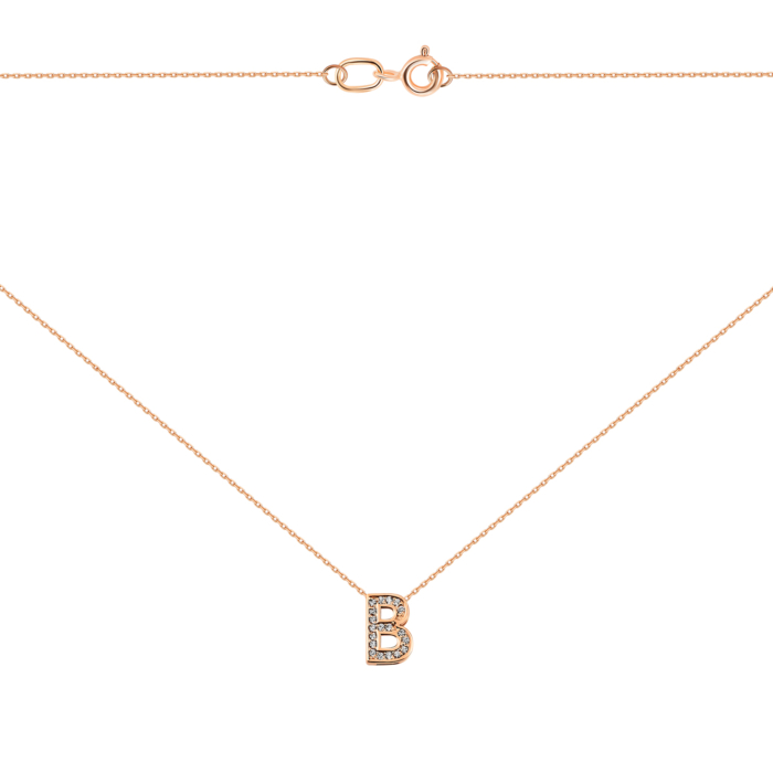 Золоте кольє літера В з фіанітами. Артикул UG5КЛ 013в