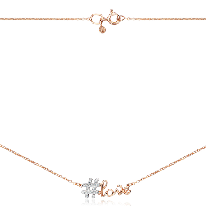Золоте кольє «Love» з фіанітами. Артикул 6061/66024-3/01/1/1