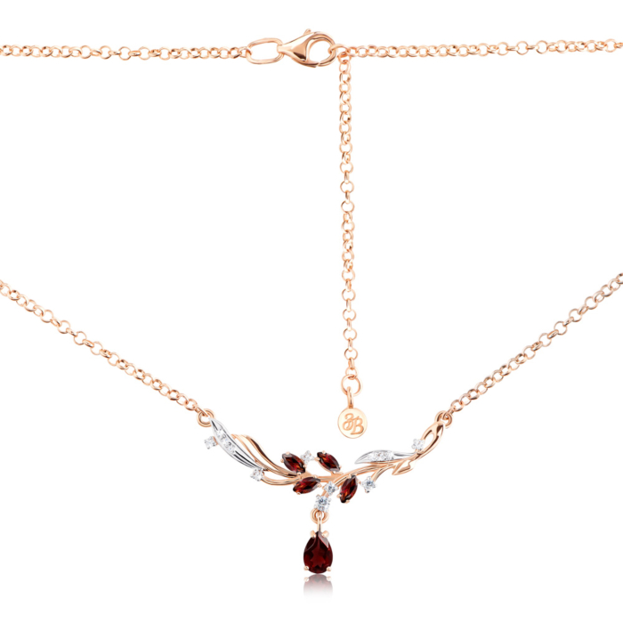 Золотое колье «Осенняя веточка» с гранатом и фианитами. Артикул 60103/66191/01/1/7367