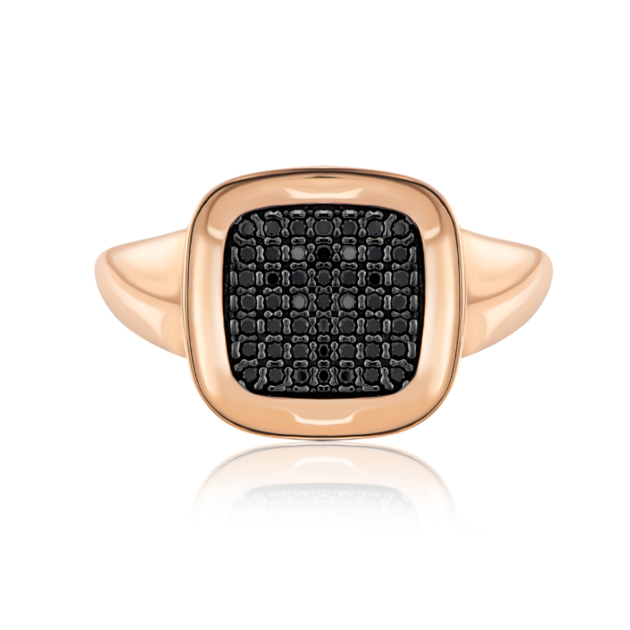 Золота каблучка з чорними фіанітами. Артикул 13889/01/1/526