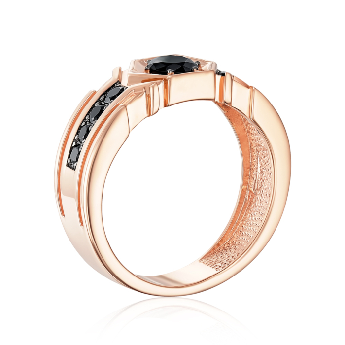 Золотое кольцо с черными фианитами. Артикул 19155/01/1/2488