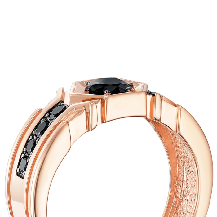 Золотое кольцо с черными фианитами. Артикул 19155/01/1/2488