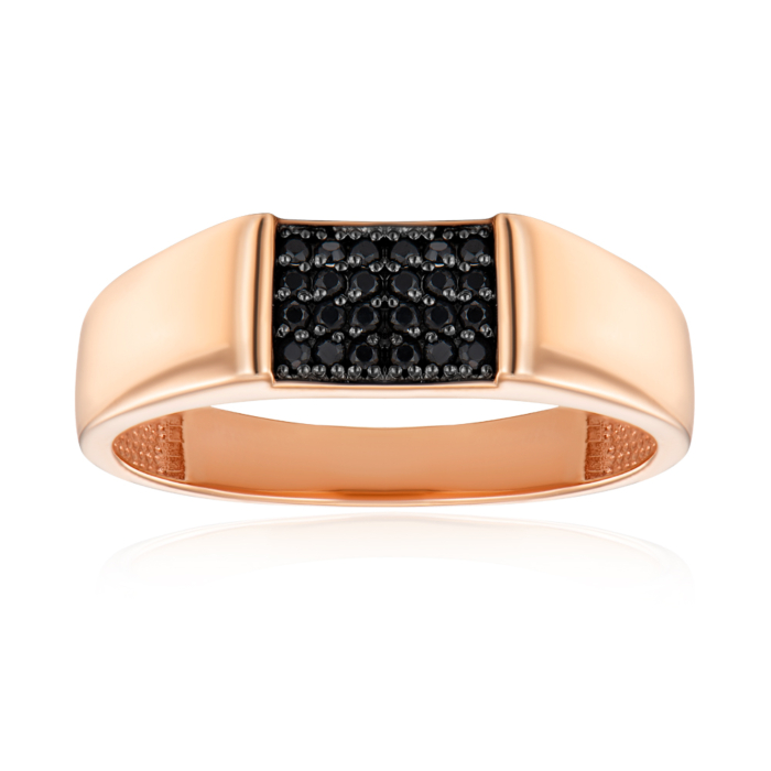 Золотое кольцо с черными фианитами. Артикул 19162/01/1/143