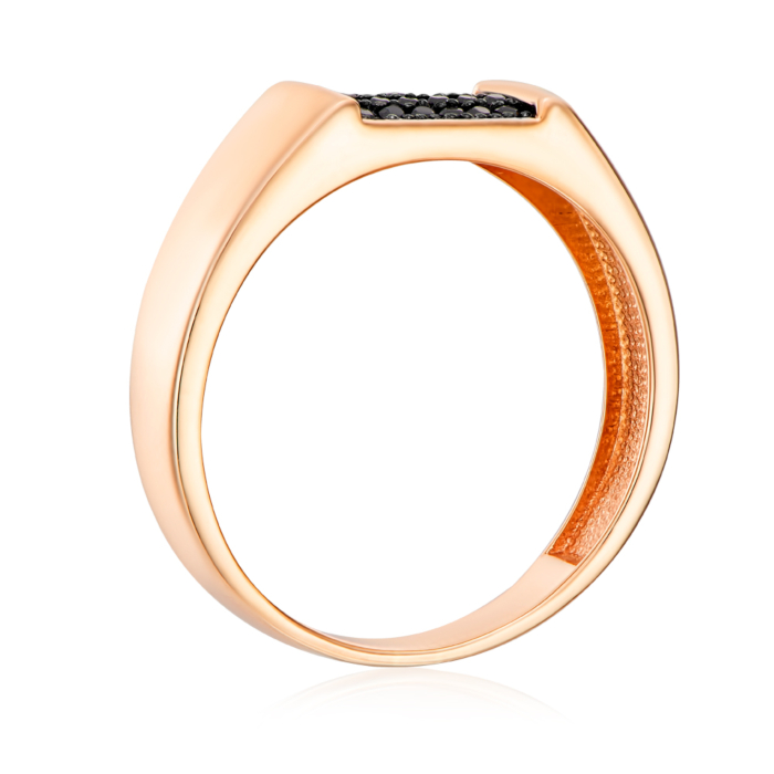 Золотое кольцо с черными фианитами. Артикул 19162/01/1/143