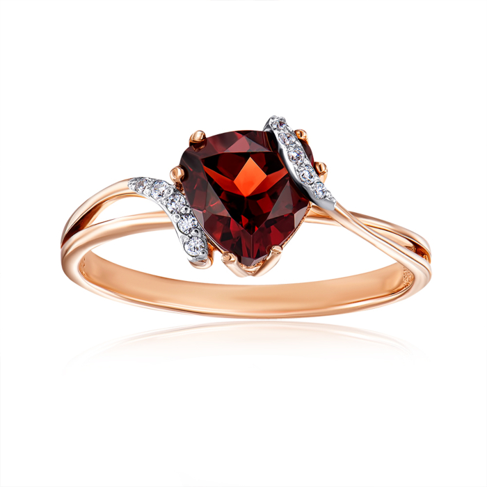 Золотое кольцо с гранатом и фианитами. Артикул 530204/01/1/5659