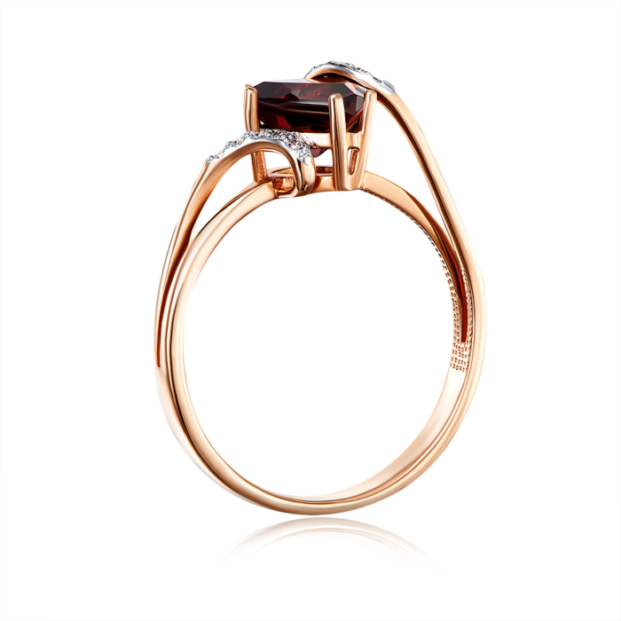 Золотое кольцо с гранатом и фианитами. Артикул 530204/01/1/5659