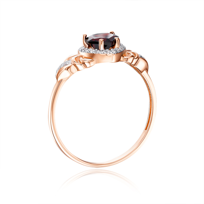 Золота каблучка з гранатом і фіанітами. Артикул 530323/01/1/7111