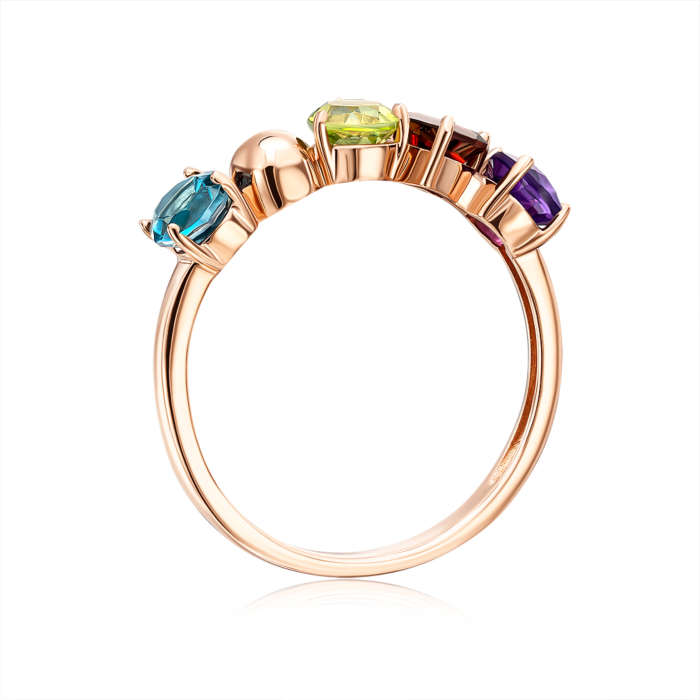 Золотое кольцо с миксом камней. Артикул 530440/01/0/7563