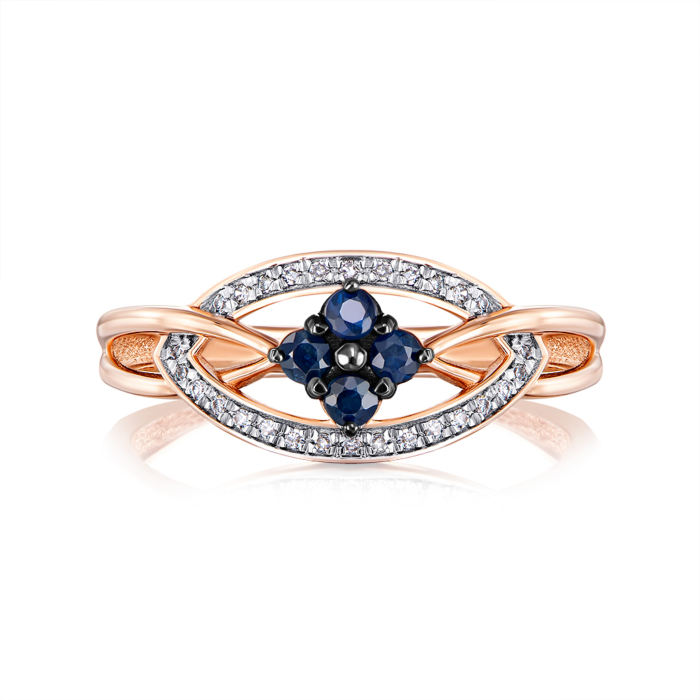 Золота каблучка з сапфірами і діамантами. Артикул 53540-1/01/1/10380