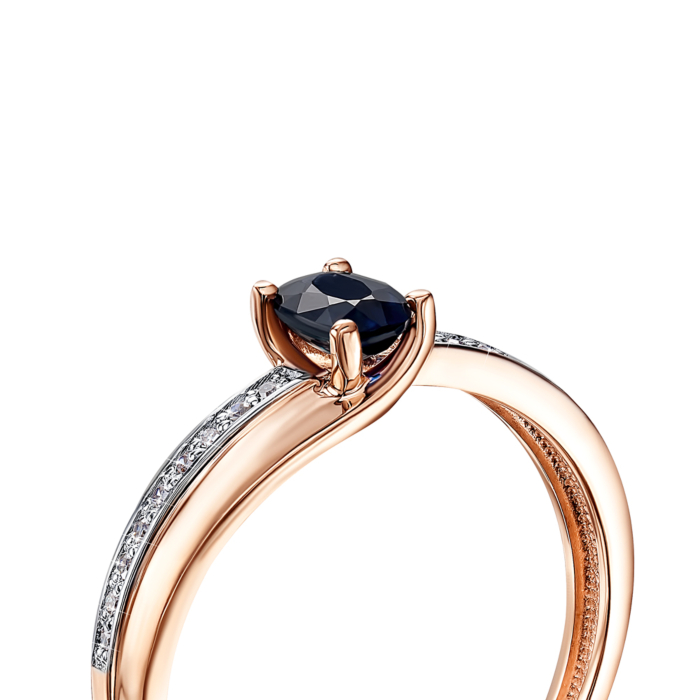 Золотое кольцо с сапфиром и бриллиантами. Артикул 53498/01/1/8051