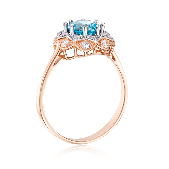 Золота каблучка з топазом swiss і фіанітами. Артикул 530303/01/1/6739