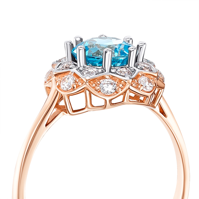 Золота каблучка з топазом swiss і фіанітами. Артикул 530303/01/1/6739