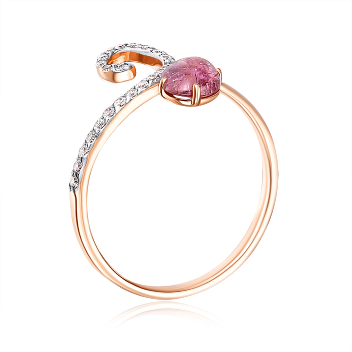 Золота каблучка з турмаліном і фіанітами. Артикул 530256/01/1/6450