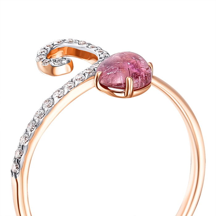 Золота каблучка з турмаліном і фіанітами. Артикул 530256/01/1/6450