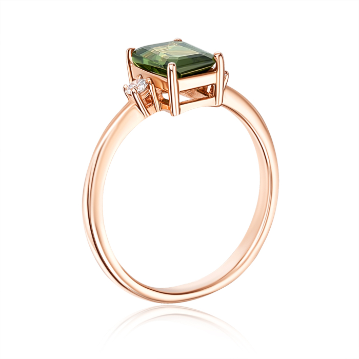Золотое кольцо с турмалином и фианитами. Артикул 530273/01/0/6449