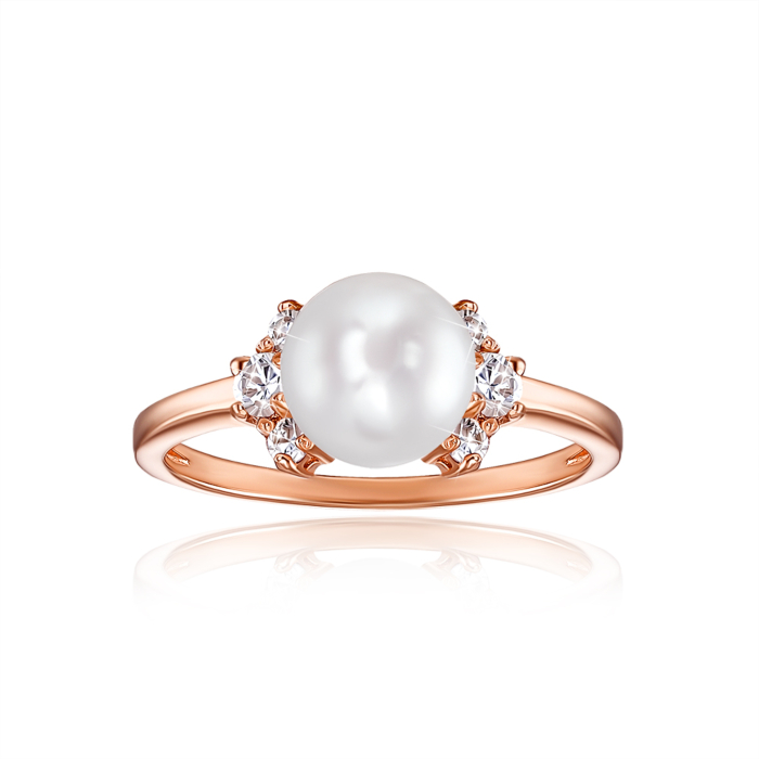 Золотое кольцо с жемчугом и фианитами. Артикул 13374/01/0/2748