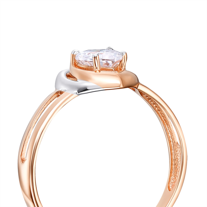 Золота каблучка «Серце» з фіанітами. Артикул 13651/01/1/272