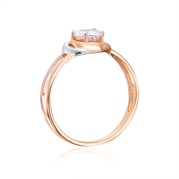 Золота каблучка «Серце» з фіанітами. Артикул 13651/01/1/272