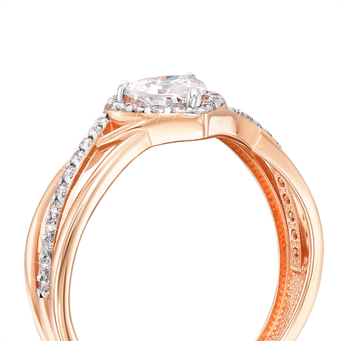 Золота каблучка «Серце» з фіанітами. Артикул 13691/01/1/3068