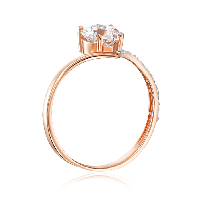 Золота каблучка «Серце» з фіанітами S. Артикул 13684/01/1/2982