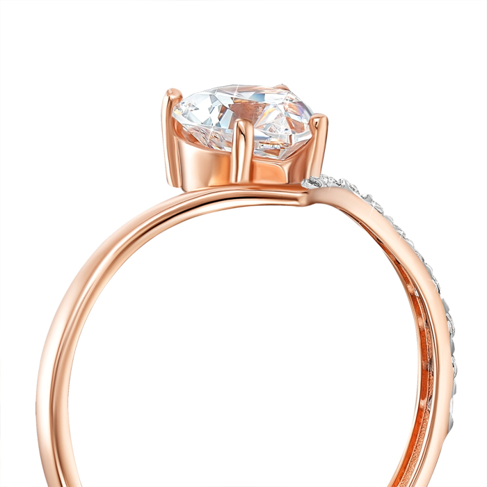 Золота каблучка «Серце» з фіанітами S. Артикул 13684/01/1/2982