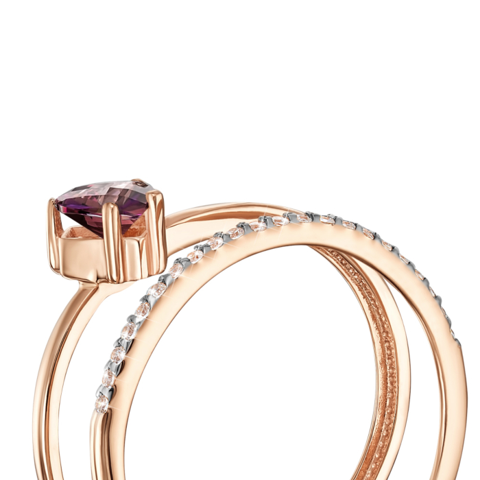 Золота каблучка «Серце» з фіанітами S. Артикул 13688/01/1/2988