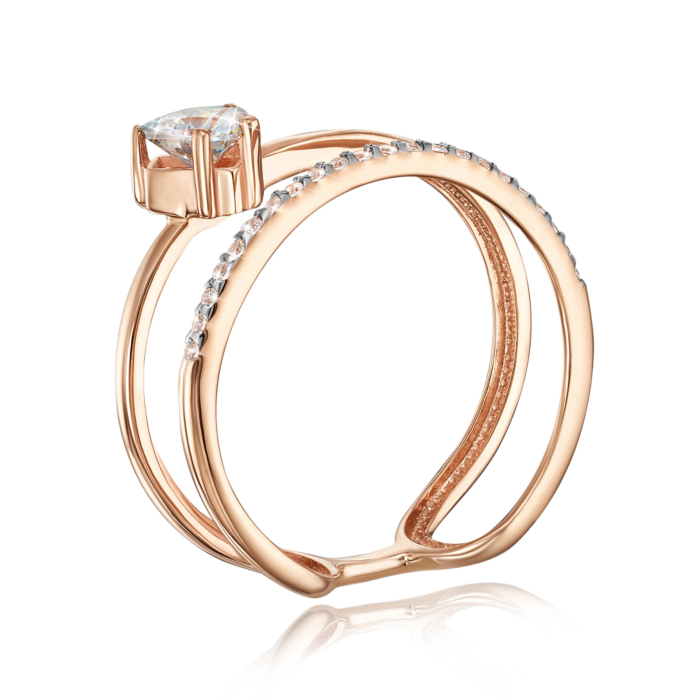 Золота каблучка «Серце» з фіанітами S. Артикул 13688/01/1/3027