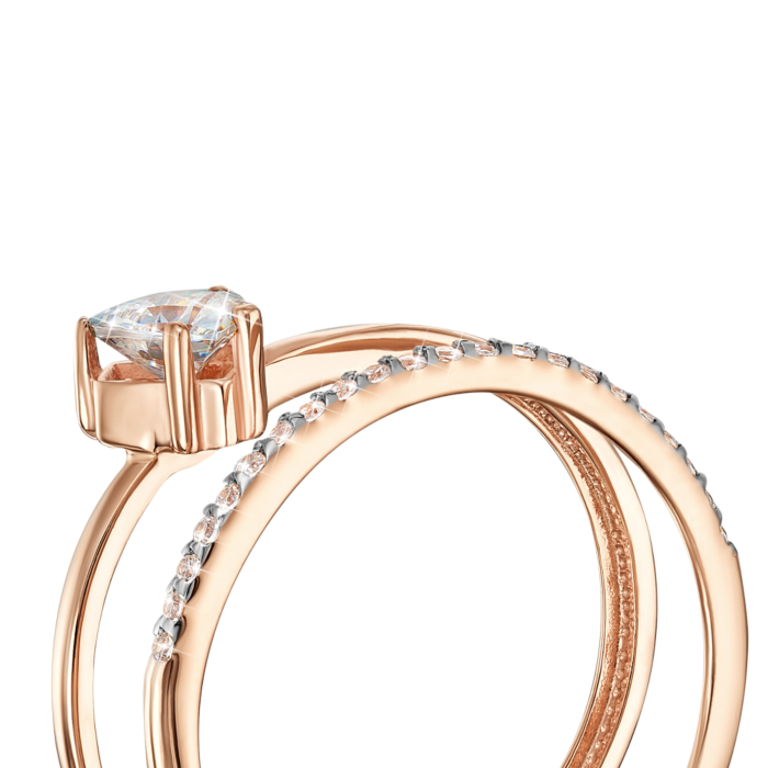 Золота каблучка «Серце» з фіанітами S. Артикул 13688/01/1/3027