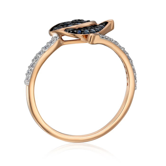 Золота каблучка «Квітка» з діамантами і сапфірами. Артикул 53572/01/1/10337