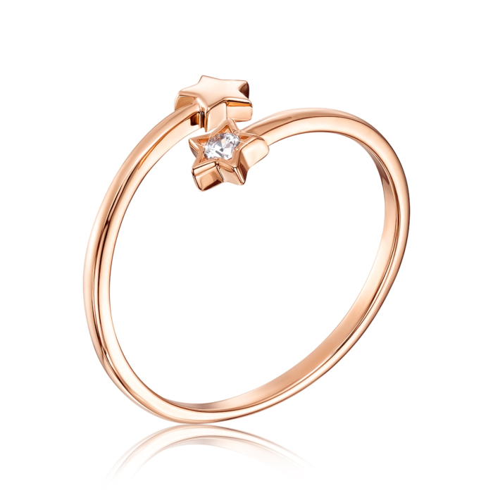 Золотое кольцо «Звездочка» с фианитом S. Артикул 13253/01/0/64