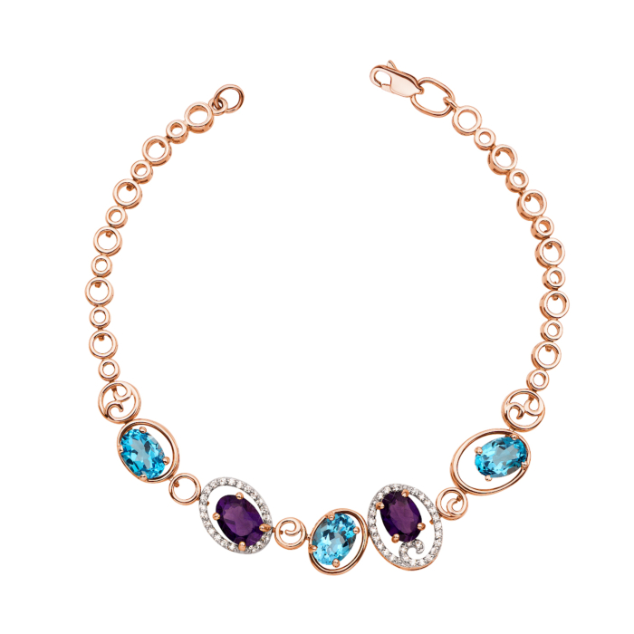 Золотий браслет з міксом напівдорогоцінного каміння (7103/01/1/5490)