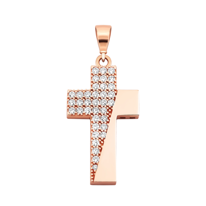 Золотий хрестик з фіанітами.Артикул UG53011021201