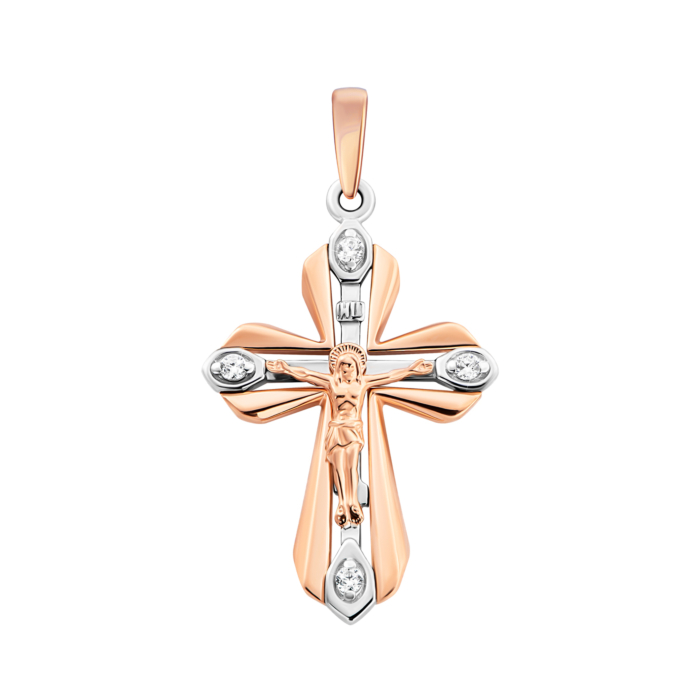 Золотий хрестик з фіанітами.Артикул UG5501640