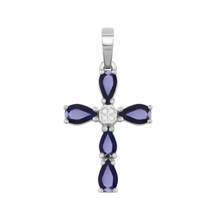 Золотий хрестик з сапфірами і діамантами. Артикул UG533374/1SAPH